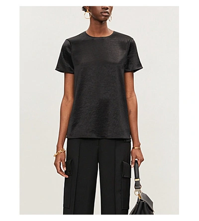Shop Theory Round-neck Satin T-shirt In Black 001