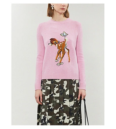 Shop Miu Miu X Disney Bambi-intarsia Wool Jumper In Rosa