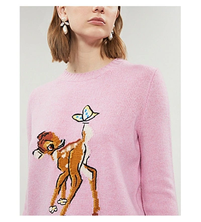Shop Miu Miu X Disney Bambi-intarsia Wool Jumper In Rosa