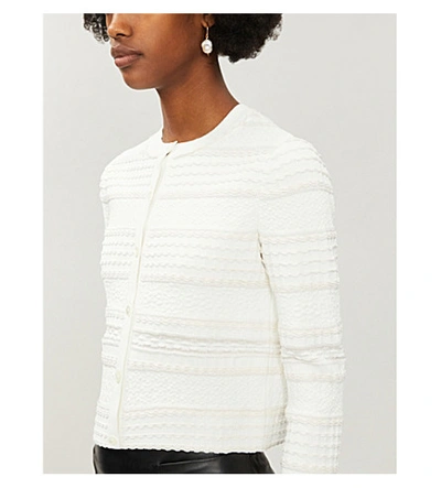 Shop Alexander Mcqueen Scalloped Silk-blend Knitted Cardigan In Ivory