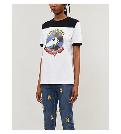 Shop Moschino Mickey Rat Cotton-jersey T-shirt In White