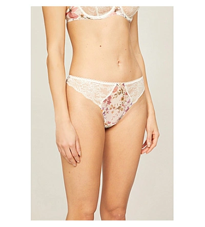 Shop Aubade Reine Stretch-lace Thong In Jasmin