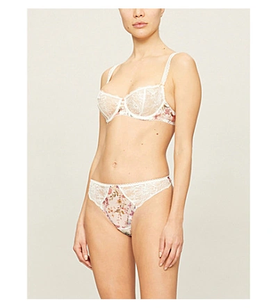 Shop Aubade Reine Stretch-lace Thong In Jasmin