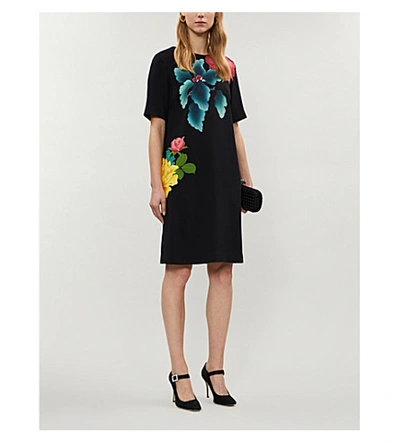 Shop Etro Floral-print Crepe Mini Dress In Black