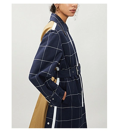 Shop 3.1 Phillip Lim Checked Double-breasted Cotton-blend Coat In Navy+ivory