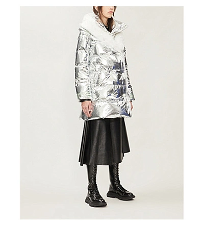 Shop Yves Salomon Metallic Quilted Shell-down Jacket In Silver/white