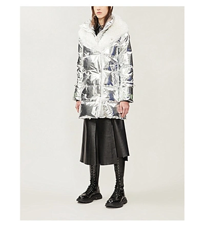 Shop Yves Salomon Metallic Quilted Shell-down Jacket In Silver/white