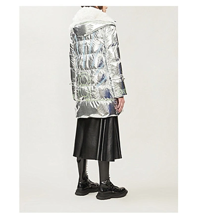 Shop Yves Salomon Metallic Quilted Shell-down Jacket In Silver/white