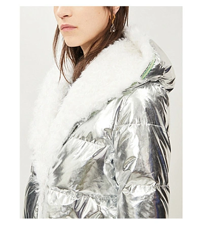 Shop Yves Salomon Metallic Quilted Shell-down Jacket In Silver/white