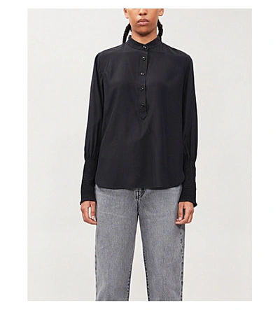 Shop Rag & Bone Mandarin-collar Silk-satin Shirt In Blk
