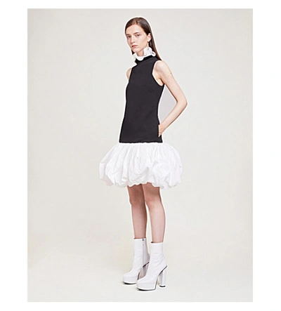 Shop Givenchy Puffed-hem Ruffled-trim Crepe Mini Dress In Black White