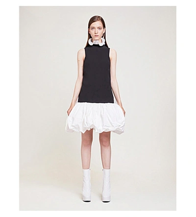 Shop Givenchy Puffed-hem Ruffled-trim Crepe Mini Dress In Black White