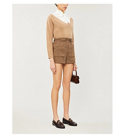 Shop Maje Mirelle Shirt Underlay Wool-blend Jumper In Camel