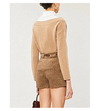 Shop Maje Mirelle Shirt Underlay Wool-blend Jumper In Camel