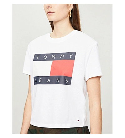 Shop Tommy Jeans Logo-print Cotton-jersey T-shirt In Classic White