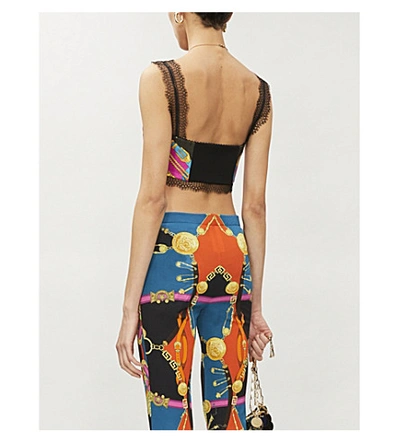 Versace Multicolor Greek Key-print Silk Bralette Top In Rosso+stampa