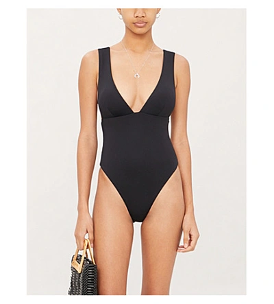 Shop Eberjey So Solid Vivian Plunge V-neck Swimsuit In Black