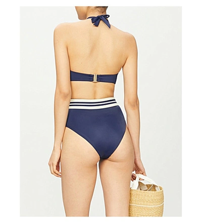 Shop Odyssee Romain Striped-trim Halterneck Swimsuit In Navy