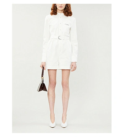 Shop Stella Mccartney Denim Logo-print Stretch-cotton Playsuit In Organic White