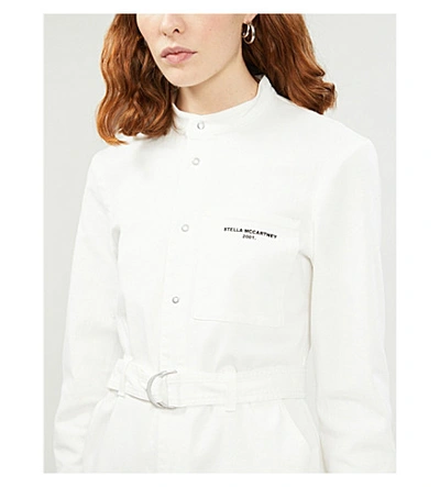 Shop Stella Mccartney Denim Logo-print Stretch-cotton Playsuit In Organic White