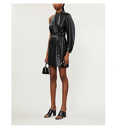 Shop Nanushka Ida Asymmetric Vegan Leather Mini Dress In Black