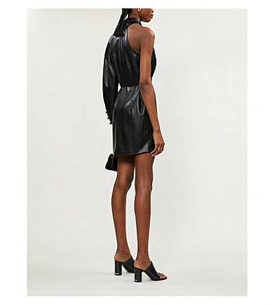 Shop Nanushka Ida Asymmetric Vegan Leather Mini Dress In Black