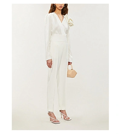 Shop Magda Butrym Bolzano Ruffled-sleeve Silk-satin Blouse In White