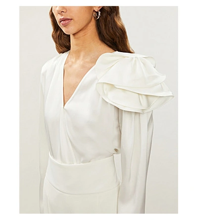 Shop Magda Butrym Bolzano Ruffled-sleeve Silk-satin Blouse In White