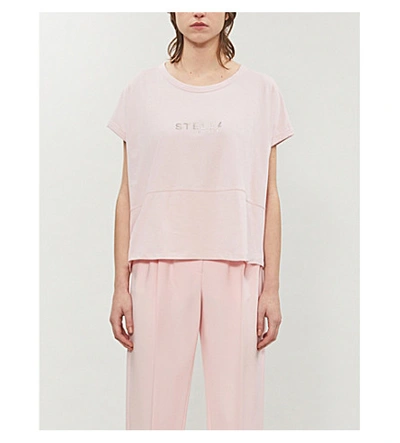 Shop Stella Mccartney Metallic Logo-print Cotton-jersey T-shirt In Ballet Pink