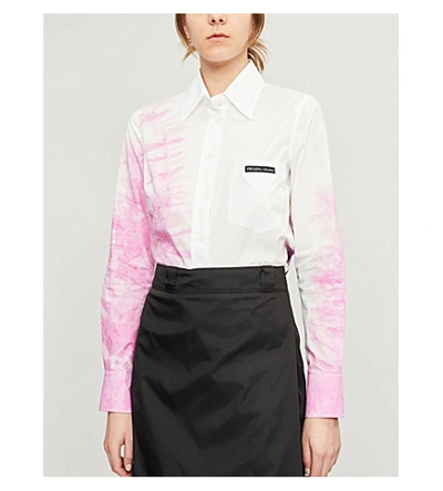 Shop Prada Tie-dye Cotton Shirt In Nero/pink