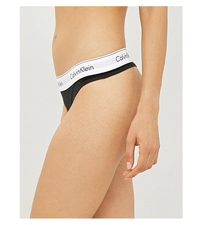 Calvin Klein Velvet Ribbed Thong In 001 Black ModeSens