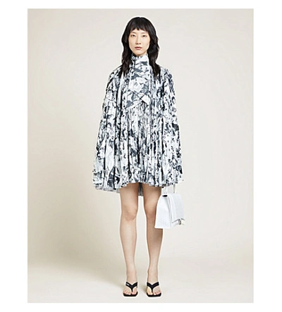 Shop Balenciaga Printed Asymmetric Satin Mini Dress In Black/white
