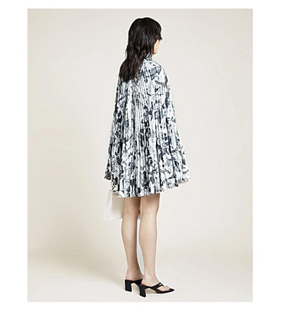 Shop Balenciaga Printed Asymmetric Satin Mini Dress In Black/white