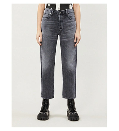 Shop Citizens Of Humanity Emery Wide-leg High-rise Organic Cotton Cropped Trousers In Closer