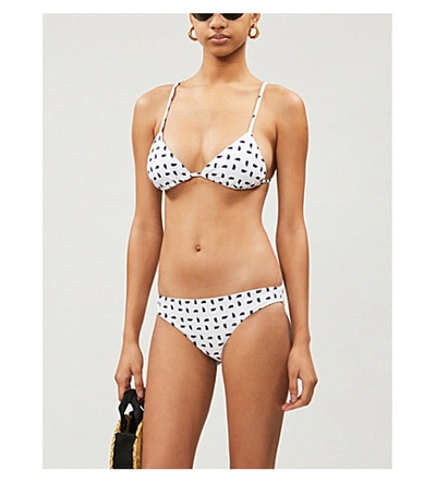 Shop Self-portrait Abstract-print Bikini Top In White Navy