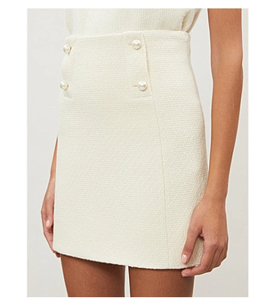 Shop Sandro Dayna Faux-pearl-button Wool Mini Skirt In Ecru