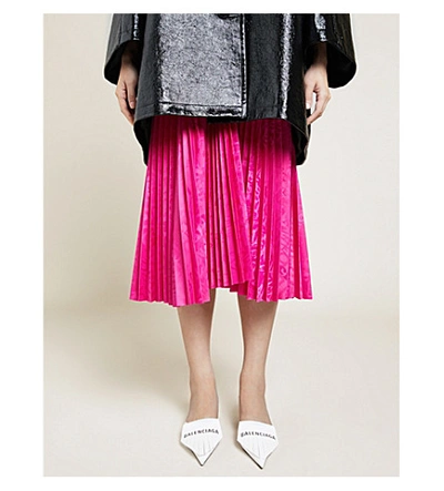 Shop Balenciaga Pleated Woven Midi Skirt In Fuchsia