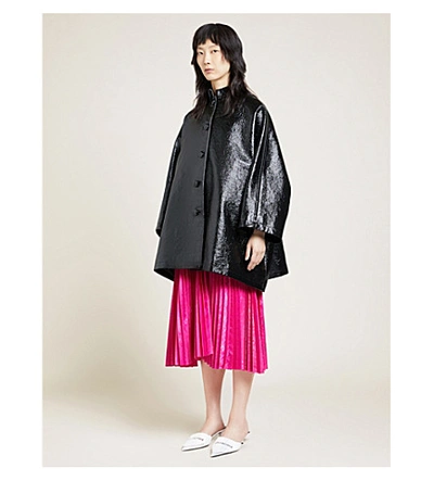 Shop Balenciaga Pleated Woven Midi Skirt In Fuchsia