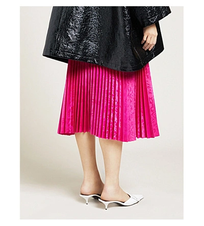 Shop Balenciaga Pleated Woven Midi Skirt In Fuchsia