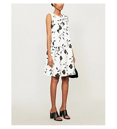 Shop Oscar De La Renta Pleated Floral-print Wool-blend Mini Dress In Ivory