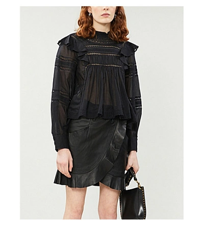 Shop Isabel Marant Étoile Viviana Flared-trim Cotton Blouse In Black
