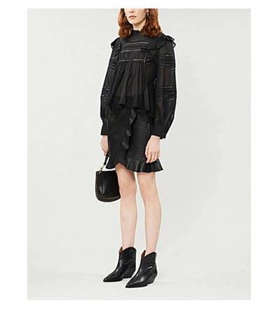 Shop Isabel Marant Étoile Viviana Flared-trim Cotton Blouse In Black