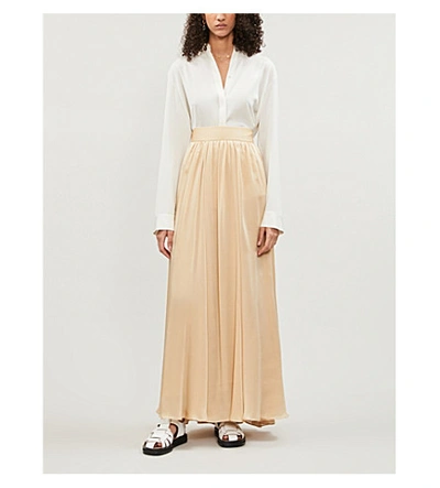 Shop Zimmermann Super Eight High-waist Silk-crepe De Chine Maxi Skirt In Champagne