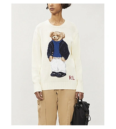 Shop Polo Ralph Lauren Polo Bear Cotton-knit Jumper In White Mu