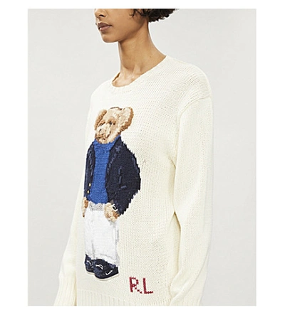Shop Polo Ralph Lauren Polo Bear Cotton-knit Jumper In White Mu