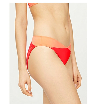 Shop Calvin Klein Logo-print Colour-block Bikini Bottoms In Xa7 Fiery Red