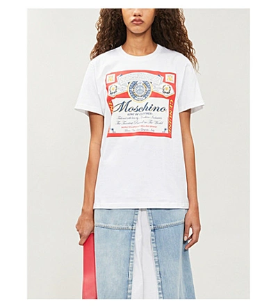 Shop Moschino X Budweiser Print Cotton-jersey T-shirt In Multi