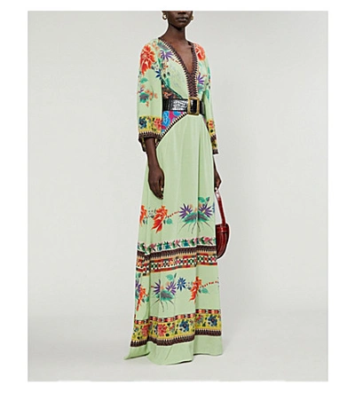 Shop Etro Abito Saffron Silk Maxi Dress In Verde