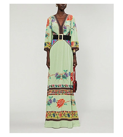 Shop Etro Abito Saffron Silk Maxi Dress In Verde