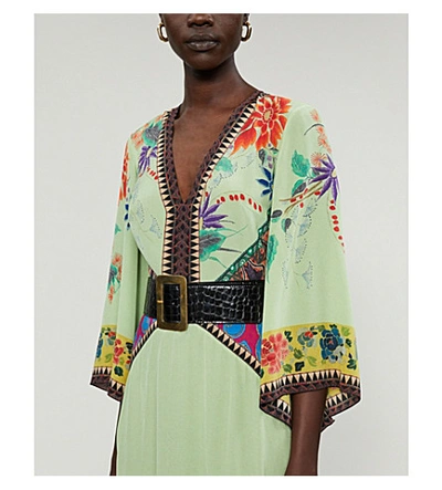 Shop Etro Abito Saffron Silk Maxi Dress In Verde